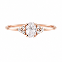 Dainty minimalist  women 14k rose gold oval cut moissanite cluster engagement ring