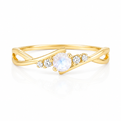 Women minimalist 14k yellow gold moonstone & diamond engagement ring