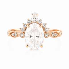 Anillo de compromiso para mujer de estilo victoriano en oro rosa de 14k con moissanita de corte ovalado único