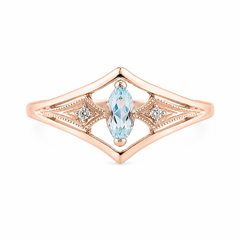 Art deco style 14k rose gold marquise aquamarine & diamonds women engagement ring