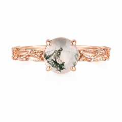 Nature inspired women unique 14 rose gold 1ct round moss agate solitaire engagement ring with leaf band