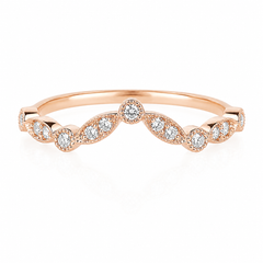 Delicado anillo de boda o apilable curvo de oro rosa de 14k estilo art déco con diamantes para mujer