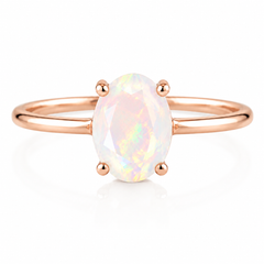 Dainty 14k rose gold 1.4ct oval cut opal women solitaire engagement ring