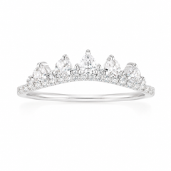 Delicado anillo de boda o apilable para mujer de oro blanco de 14k estilo art déco con corona curva y diamantes