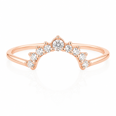 Anillo de apilamiento curvo de oro rosa de 14k con diamantes, delicado y elegante para mujer