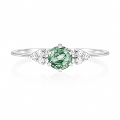 Zierlicher & eleganter Versprechensring aus 925er Sterlingsilber mit grünem Moosachat und Zirkonia-Cluster, inspiriert von der Natur, für sie