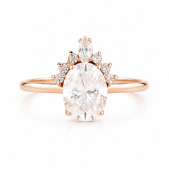 Anillo de compromiso fino de moissanita ovalada de 1.5 ct en oro rosa de 14k para mujer