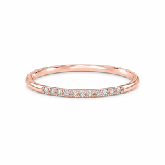 Minimalist delicate 14k rose gold diamond pave wedding band