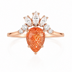 Anillo de compromiso de oro rosa de 14k de estilo art déco único con piedra solar de pera de 1 ct y diamantes para mujer