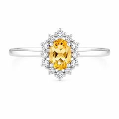 Art deco style 925 sterling silver oval citrine & cz promise ring for her
