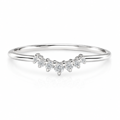 Dainty women 14k white gold diamond curved wedding band or stacking ring