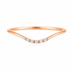 Curved minimalist 14k rose gold diamond women wedding band or stacking ring