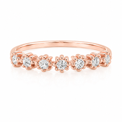 Einzigartiger Ehering für Damen aus 14 Karat Rotgold, halbrund, mit Diamanten und floralem Muster