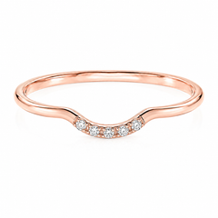 Anillo de boda con diamantes de oro rosa de 14k delicado minimalista para mujer en forma de V