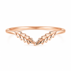 Von der Natur inspirierter, einzigartiger, gekrümmter Blatt-Ehering aus 14 Karat Roségold oder Stapelring