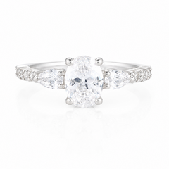 Einzigartiger Damen-Verlobungsring aus 925er Sterlingsilber mit oval geschliffenem Zirkonia