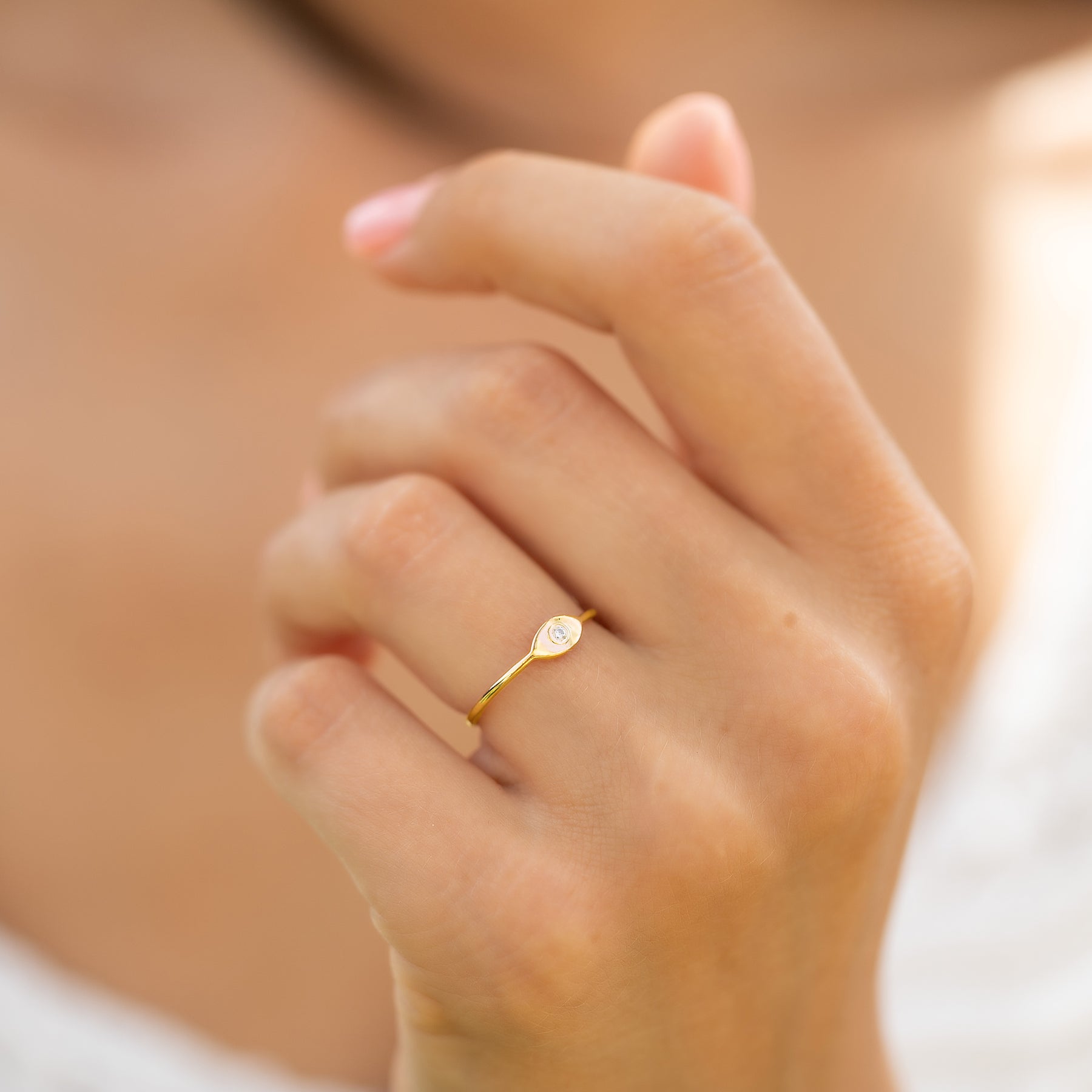 Protection Diamond Rings Dainty 14k yellow gold evil eye protection diamond ring for her ...