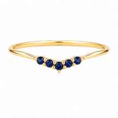 Dainty minimalist women 14k yellow gold blue sapphire curved stacking ring