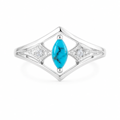 Dainty 14k white gold art deco style marquise turquoise & diamonds women  engagement ring