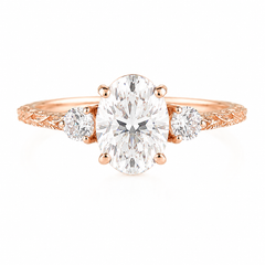 Women unique 14k rose gold 3 stone setting oval moissanite engagement ring with leaf band