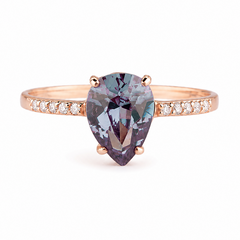 Women dainty 14k rose gold 1ct pear alexandrite engagement ring