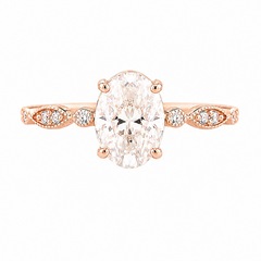 Women 14k rose gold art deco 1ct oval moissanite engagement ring
