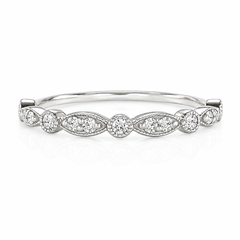Women dainty & delicate 14k white gold half eternity diamond wedding band or stacking ring