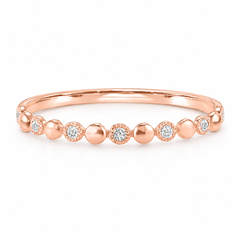 Tiny minimalist 14k rose gold women diamond wedding band or stacking ring