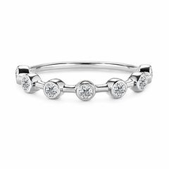 Delicate minimalist 14k white gold bezel set diamonds half eternity wedding band or stacking ring for her