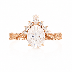 Anillo de compromiso de moissanita ovalada de 1,5 ct para mujer, de oro rosa de 14k, inspirado en la naturaleza, con banda de hojas