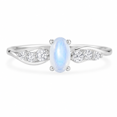 Dainty 14k white gold moonstone & diamond promise ring for her