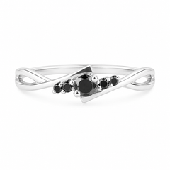 Celtic style dainty 14k white gold black diamond engagement ring for her