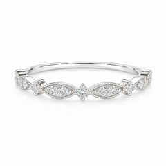 Zierlicher Damen-Ehering oder Stapelring aus 14 Karat Weißgold mit Diamanten im Art-Déco-Stil