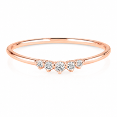 Dainty minimalist women 14k rose gold curved chevron diamond wedding band