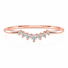 Dainty women minimalist 14k rose gold diamond curved chevron wedding band