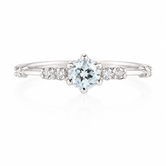 Dainty & elegant 14k white gold aquamarine & diamonds promise ring for her