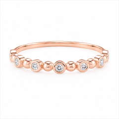 Unique minimalist 14k rose gold bezel set diamond wedding band or stacking ring for her