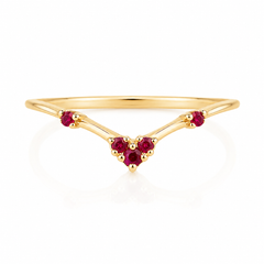 Delicate minimalist 14k yellow gold women curved nesting ruby wedding band or stacking ring