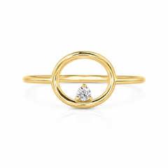 Einzigartiger Verlobungsring für Damen, Solitärdiamant, geometrischer Kreis, aus 14 Karat Gelbgold