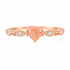 Dainty 14k rose gold heart sunstone & diamonds promise ring for her