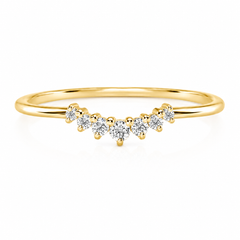 Alianza de boda minimalista de oro amarillo de 14k con diamantes y diseño de chevrón curvo para mujer