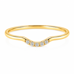 Delicado anillo de boda minimalista de oro amarillo de 14k con diseño de diamante en forma de V para mujer