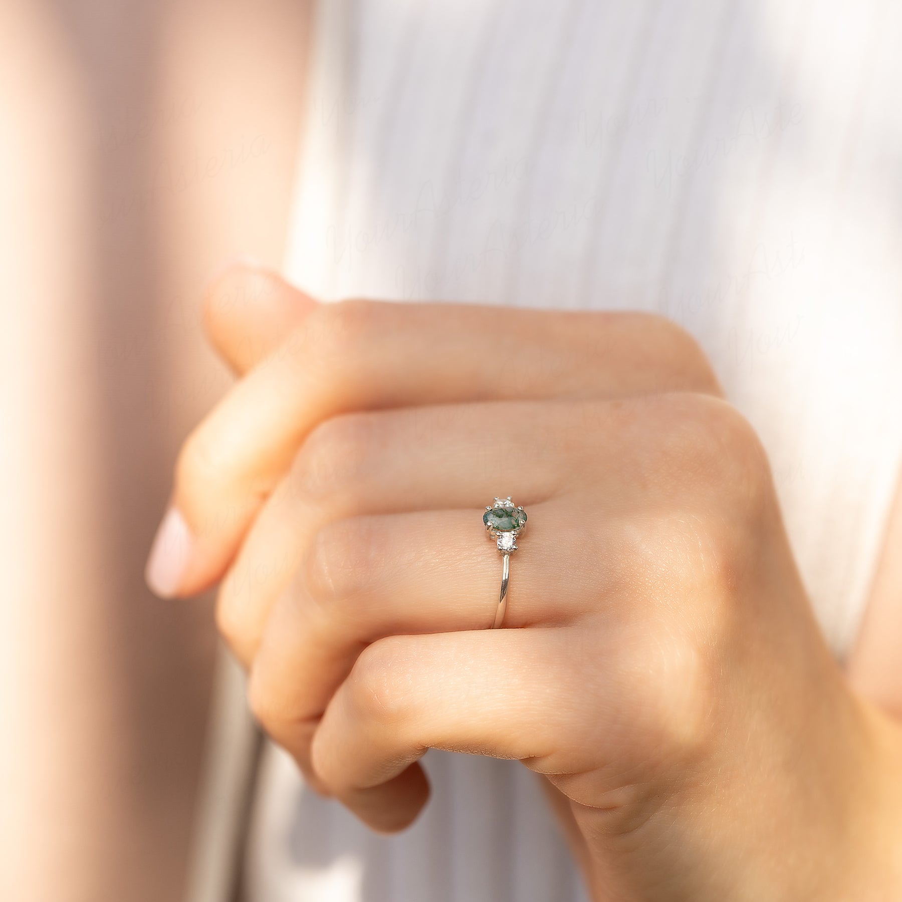 Promise Rings 925 Dainty & Elegant 925 Sterling Silver Oval Moss Agate Promise Ring for ...