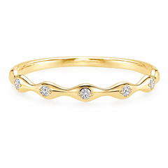 Anillo de boda o apilable de oro amarillo de 14k con diamantes, minimalista y delicado, para mujer