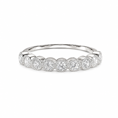 Alianza de boda de diamantes de media eternidad engastada en bisel de oro blanco de 14k única