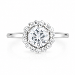 Women unique 14k white gold 1CT white topaz & diamonds halo engagement ring