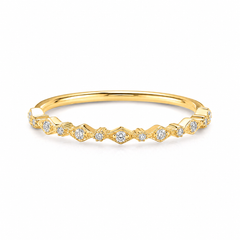 Dainty minimalist women art deco 14k yellow gold diamond wedding band