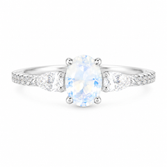 Damen Einzigartiger 925er Sterlingsilber Ovalschliff Regenbogen Blauer Mondstein Verlobungsring für Damen