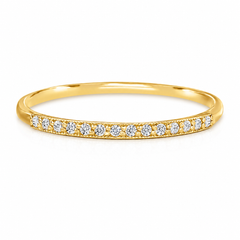Delicate small 14k yellow gold women half eternity pave diamond wedding band
