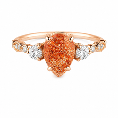 Anillo de compromiso de oro rosa de 14k estilo vintage con piedra solar pera y diamantes para mujer